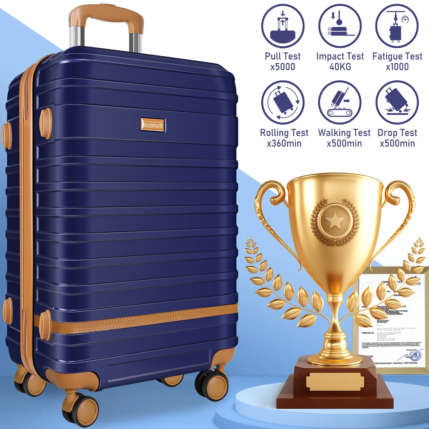 5 Piece Luggage Sets and Travel Duffel Bag, ABS Hardshell Hardside Checked Luggage with TSA Lock and Double Spinner Wheels Suitcase, Deep Blue(5 Set-Deep Blue) - Image 7