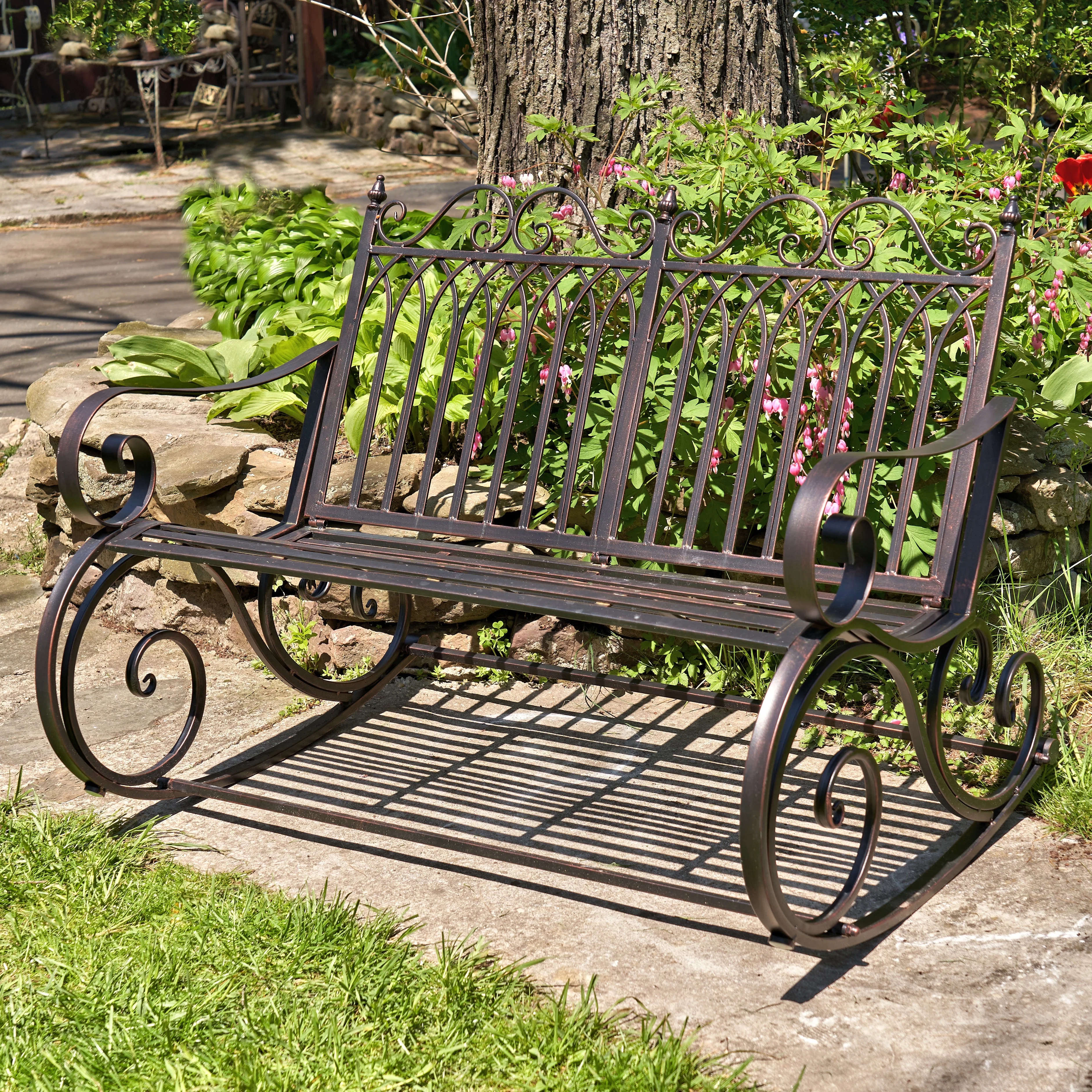 Outdoor Metal Rocking Arm Chair/Bench (Bench, Bronze)(Bench/Bronze) - Image 4