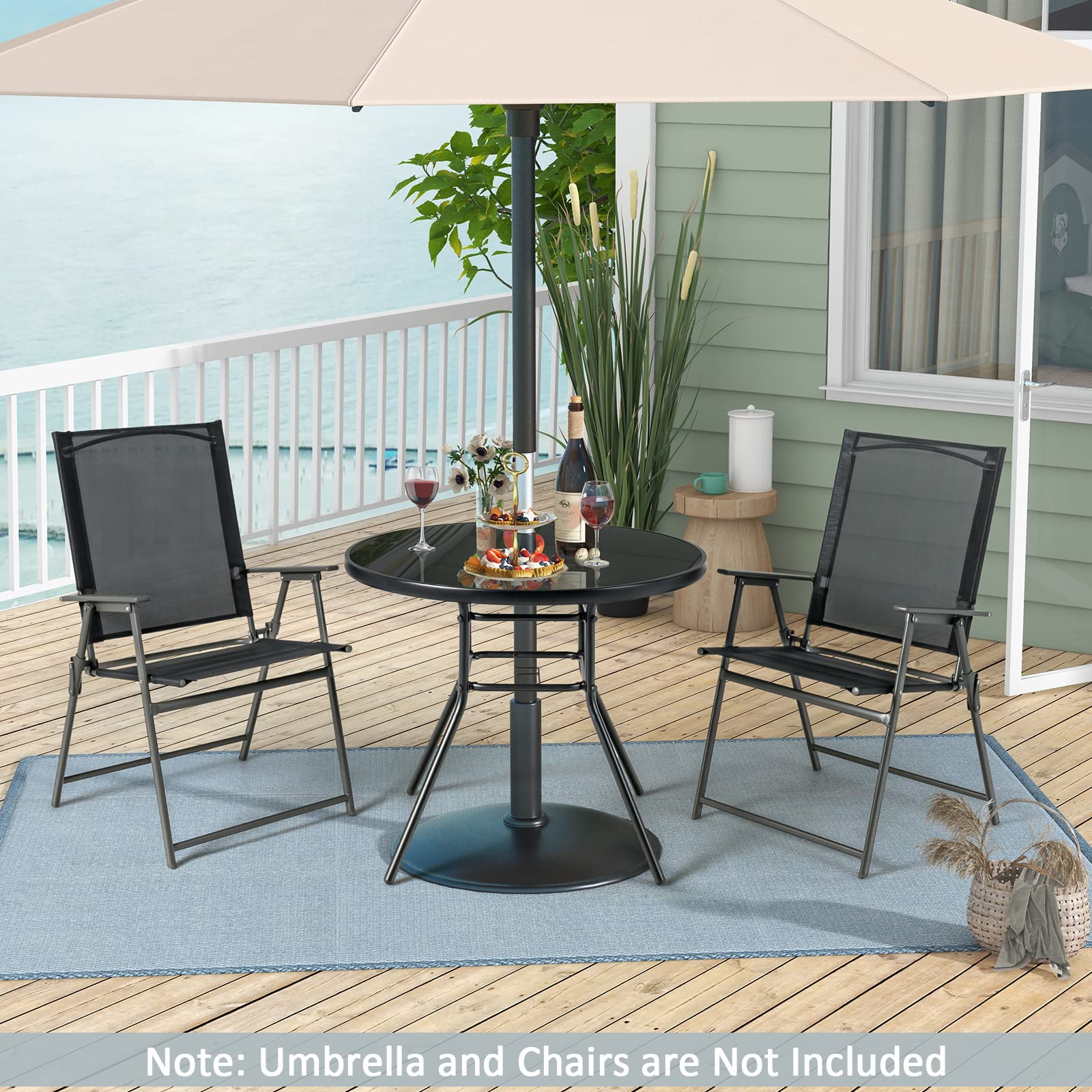 Tangkula 34 Inch Patio Dining Table, Round Tempered Glass Table with 1.5