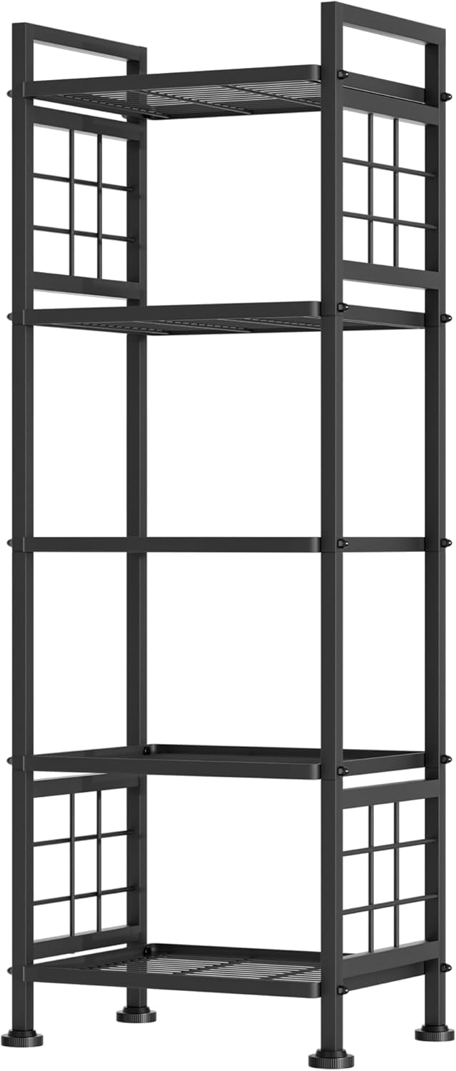 GIOTORENT 5-Wire Standing Book Shelf & Bookcase, Metal Storage Shelving Unit Pantry Rack for Laundry Kitchen Bathroom Organizer, Black