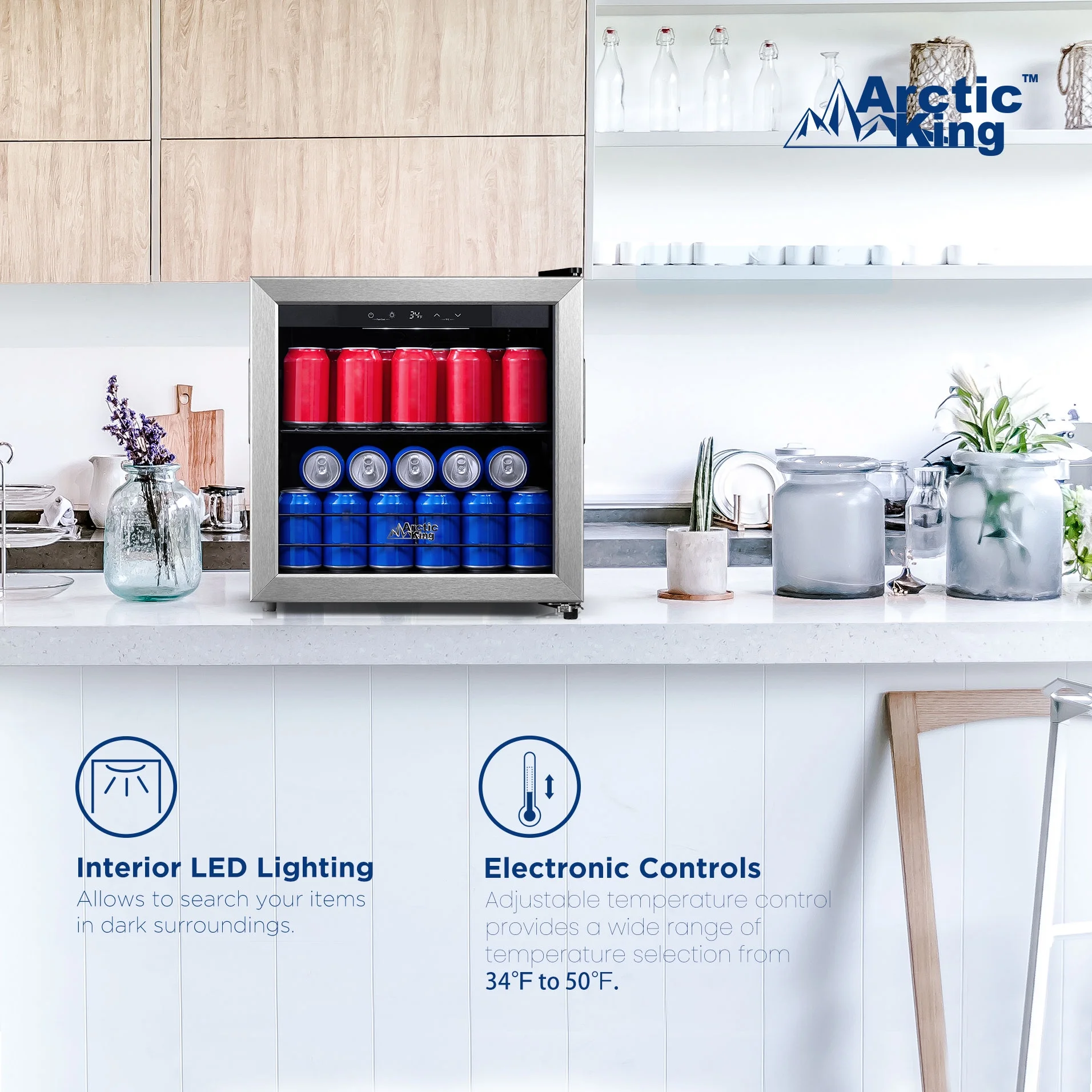 Arctic King 48 - Can Stainless Steel Beverage Fridge & Cooler with Electrical Control, ARV48B1AST