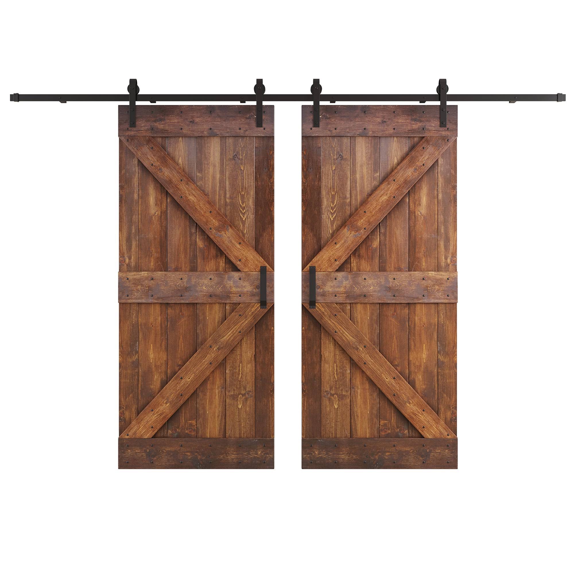Coast Sequoia Inc K Series 72 in. x 84 in. Dark Walnut DIY Knotty Wood Double Sliding Barn Door with Hardware Kit