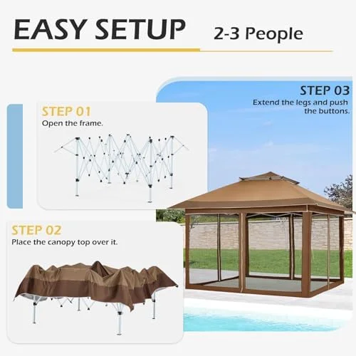 Pop Up Tent Canopy, Waterproof Canopy with Net and UV Resistant, Sidewalls Instant Shelter Canopy Tent with Carrying Roller Bag for Garden, Grill and Backyard (White)