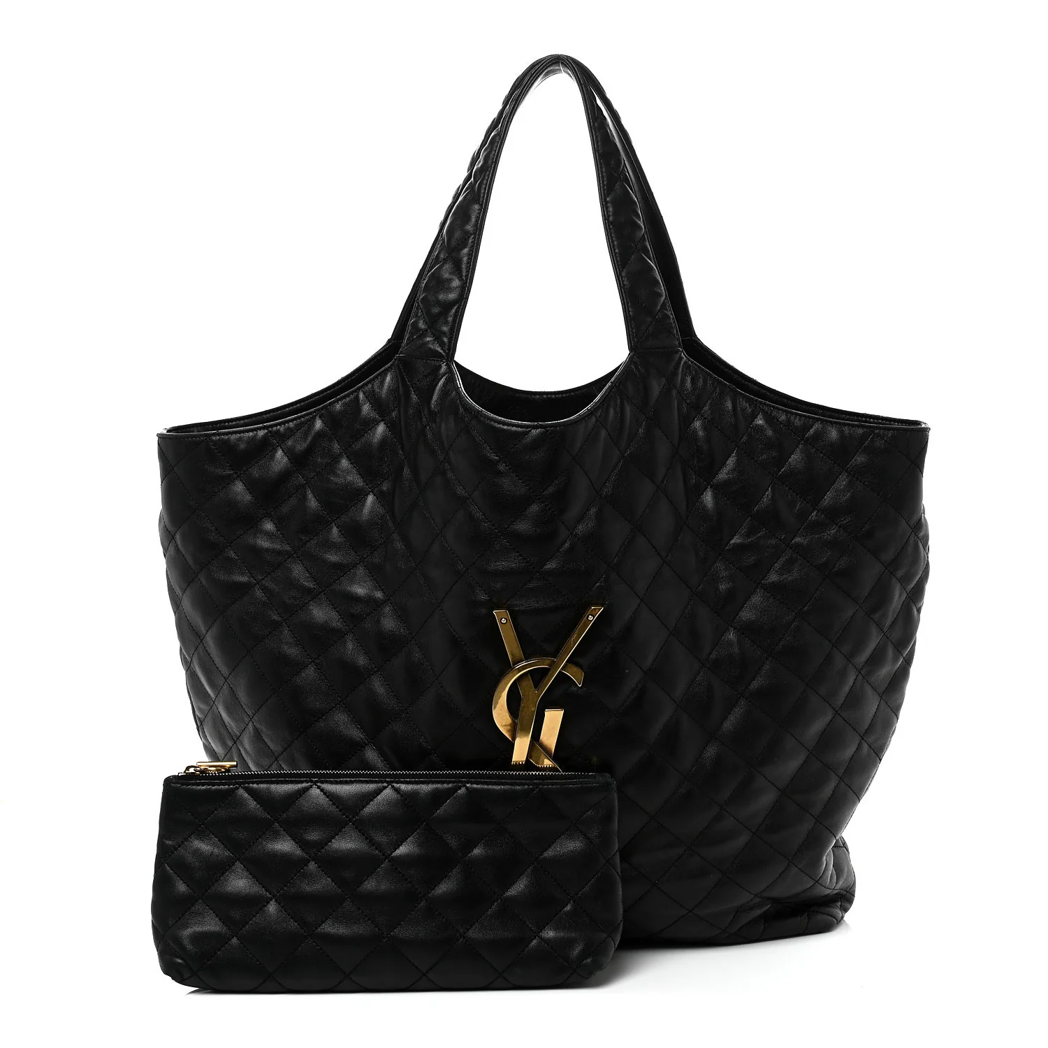 Lambskin Quilted Maxi Icare Shopping Tote Black