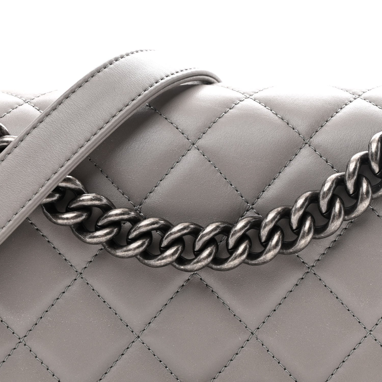Calfskin Quilted Medium Boy Flap Grey