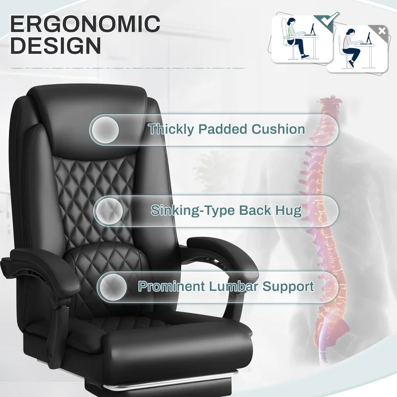 Home Office Chair Adjustable Executive Leather Chair With Arms Ergonomic High Back Cushion Lumbar Back Support Computer Desk Chair,Black(black) - Image 7