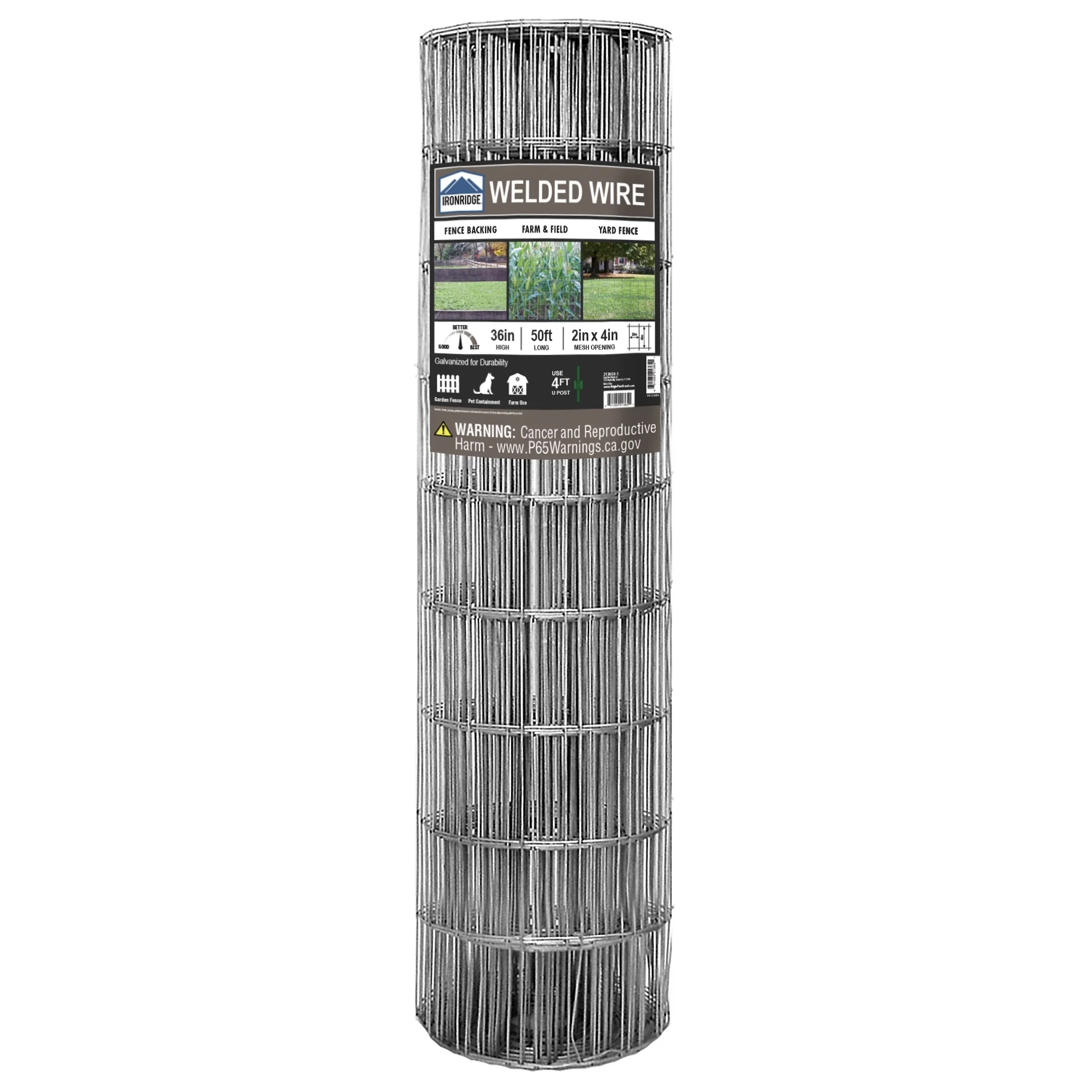 Garden Craft 36in H x 50ft L Galvanized Steel Gray Welded Wire Fence, Rolled Wire Fence