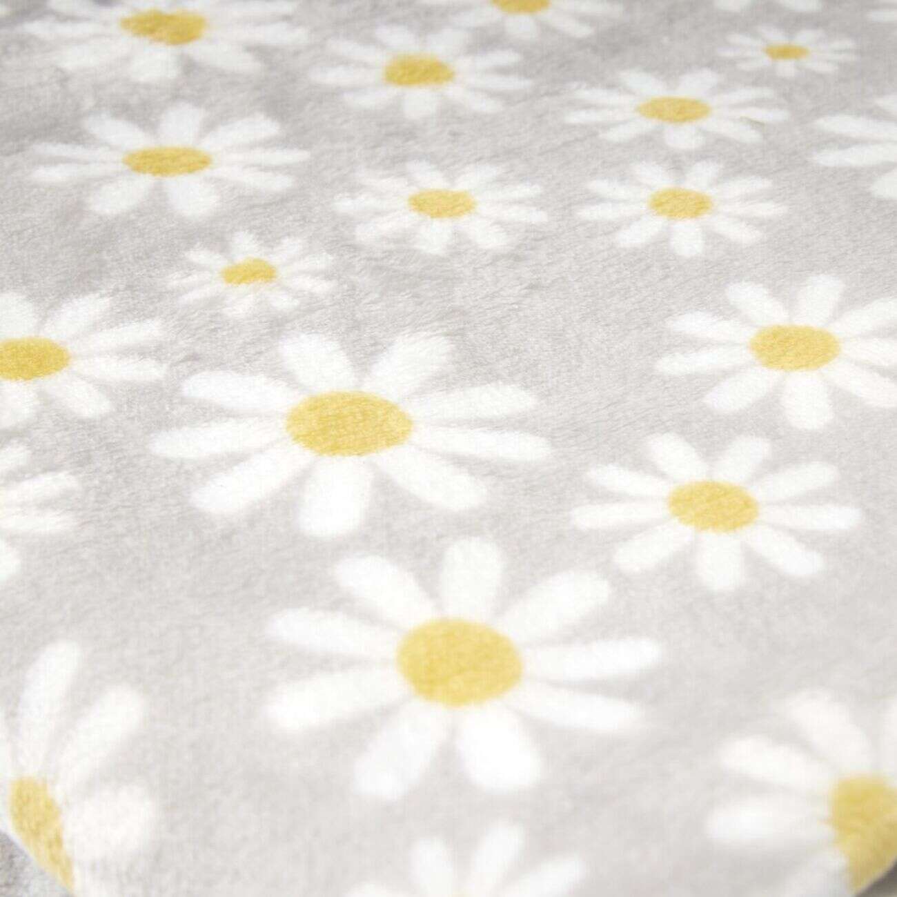 Plaid polaire gris doux motif marguerites 130x160cm