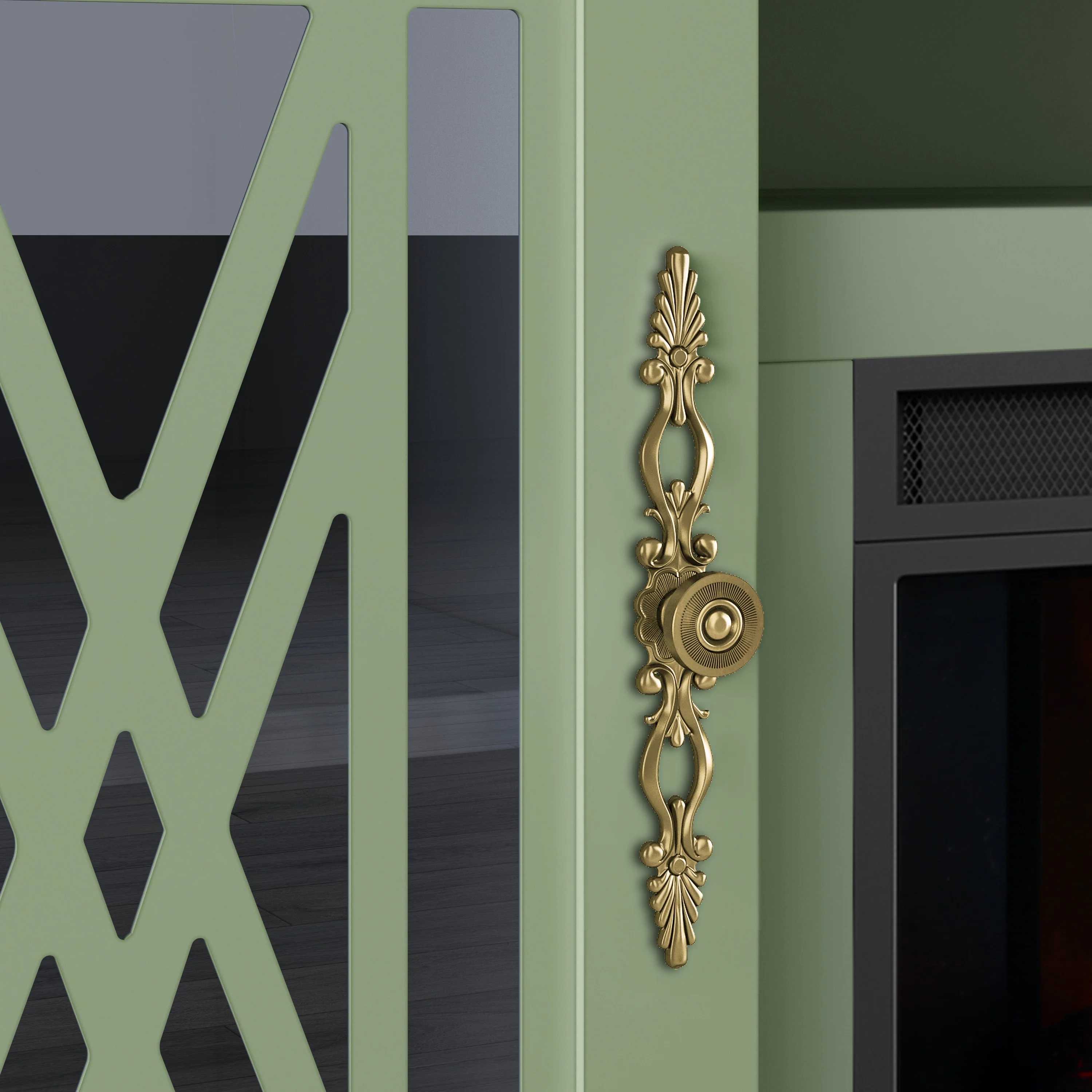 Elegant 61" TV Stand with Fireplace Green(Green) - Image 8
