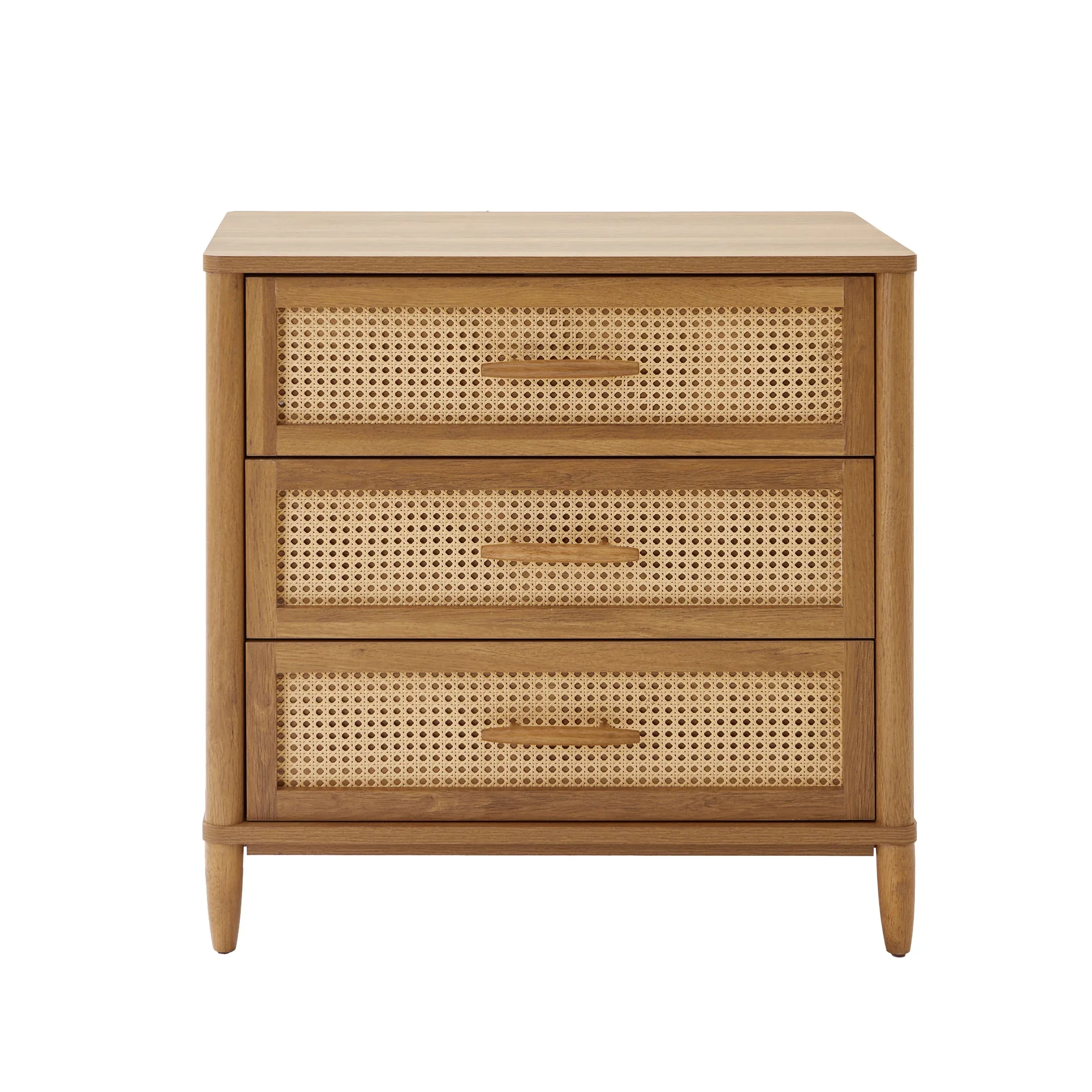 Better Homes & Gardens Springwood Caning 3-Drawer Nightstand with USB, Light Honey finish