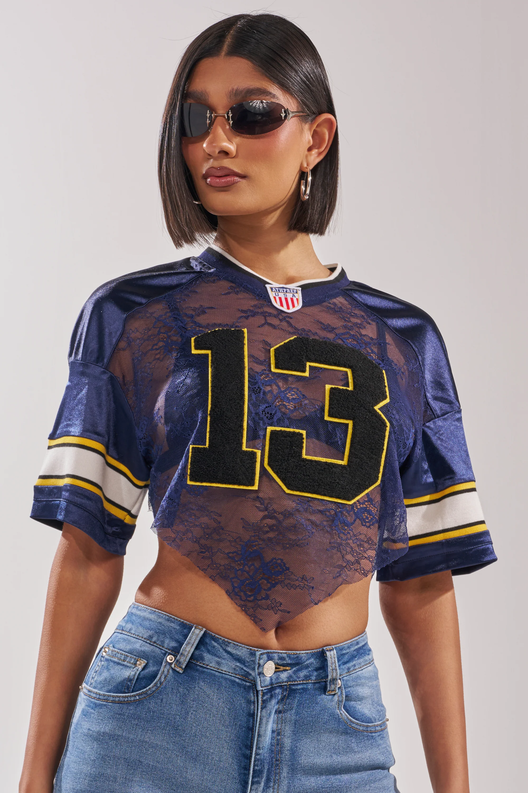 LUCKY LACE JERSEY TOP IN NAVY - Akira Store