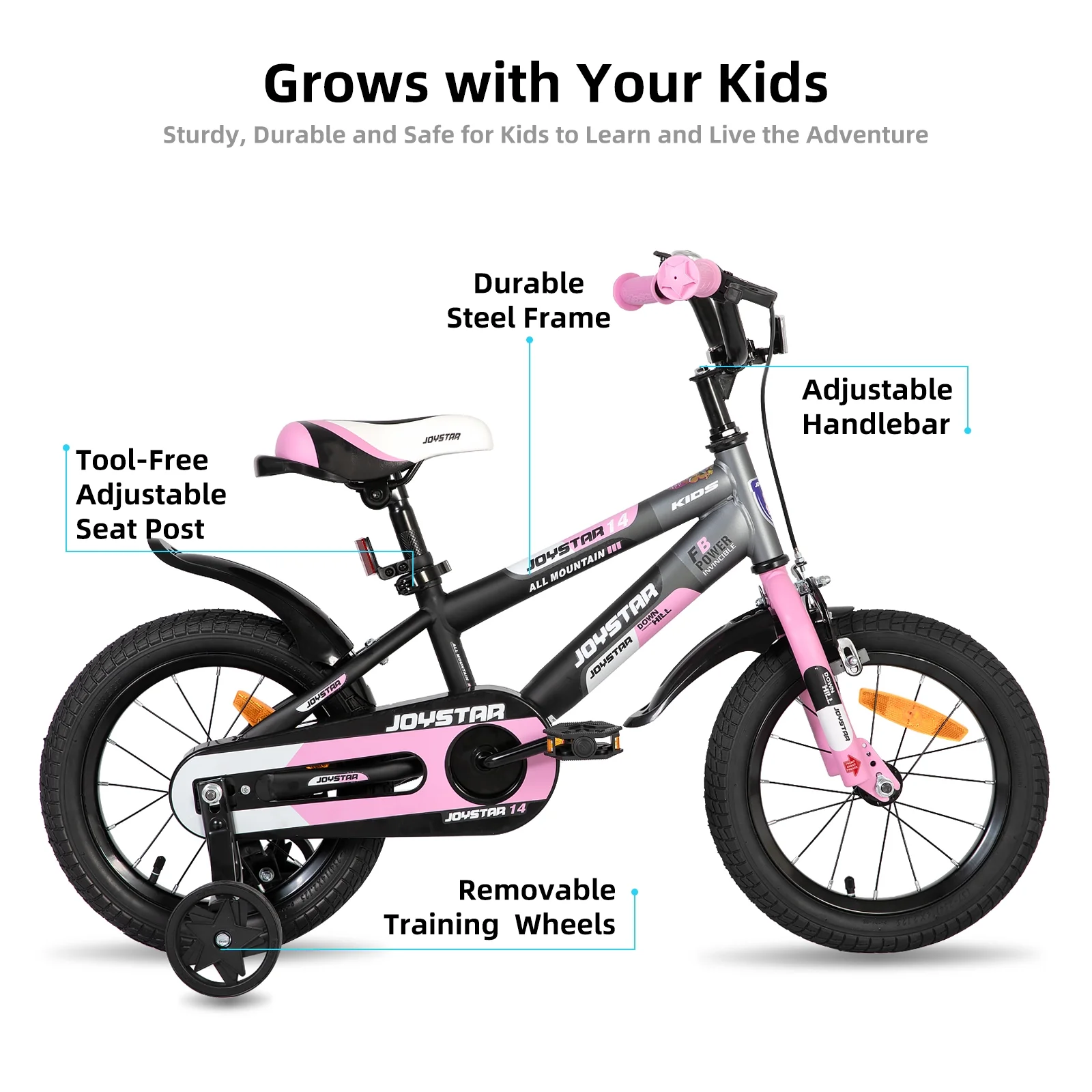JOYSTAR New Berry Kids Bike, Ages 3 - 10, 12 - 20 in with Training Wheels, Pink