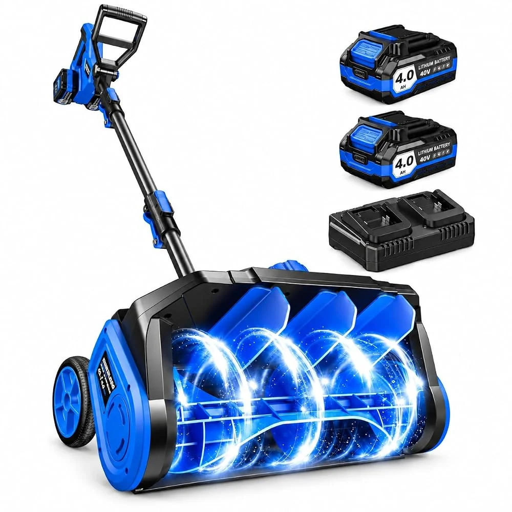 40V Electric Cordless Snow Shovel, 16 Inch Brushless Snow Blower with 2×4.0Ah Batteries & Fast Charger, 30FT Throw Distance Snow Shovel for Driveway, Patio, Deck, Walkway