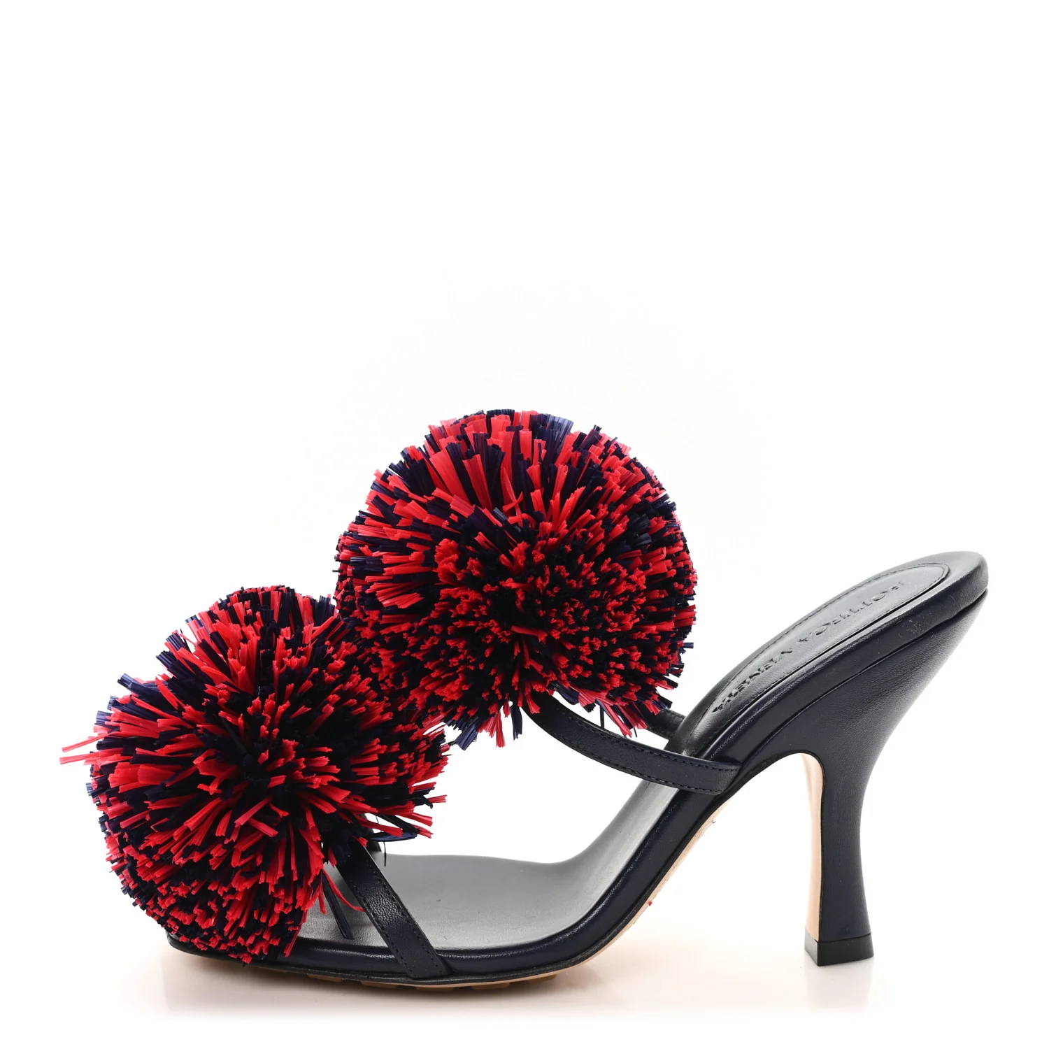 Calfskin Pom Slide Sandals 36 Navy Red