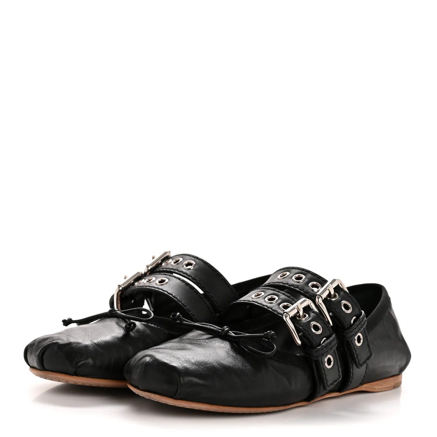 Nappa Vitello Nevada Double Buckle Ballerina Flats 36.5 Black