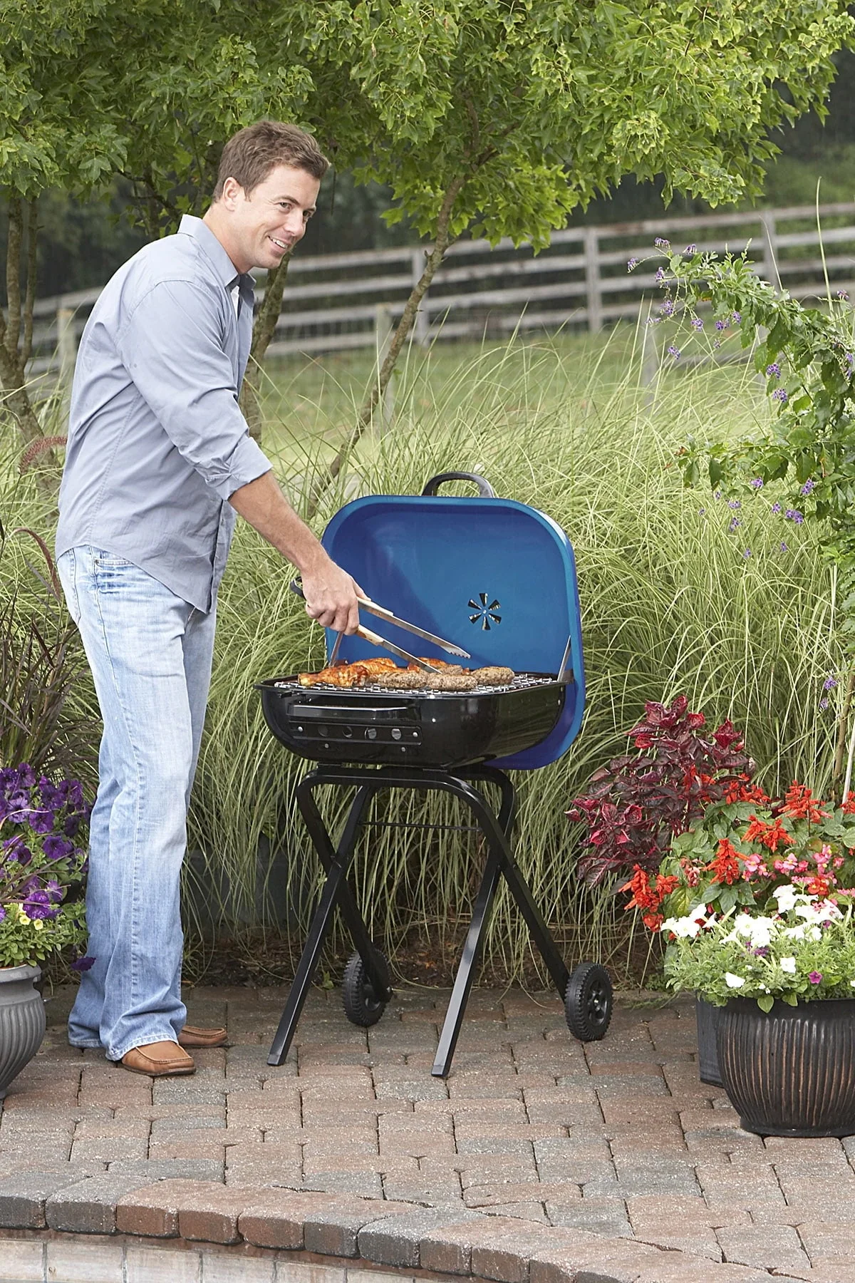 Americana Walk - A - Bout Portable Charcoal Grill in Blue
