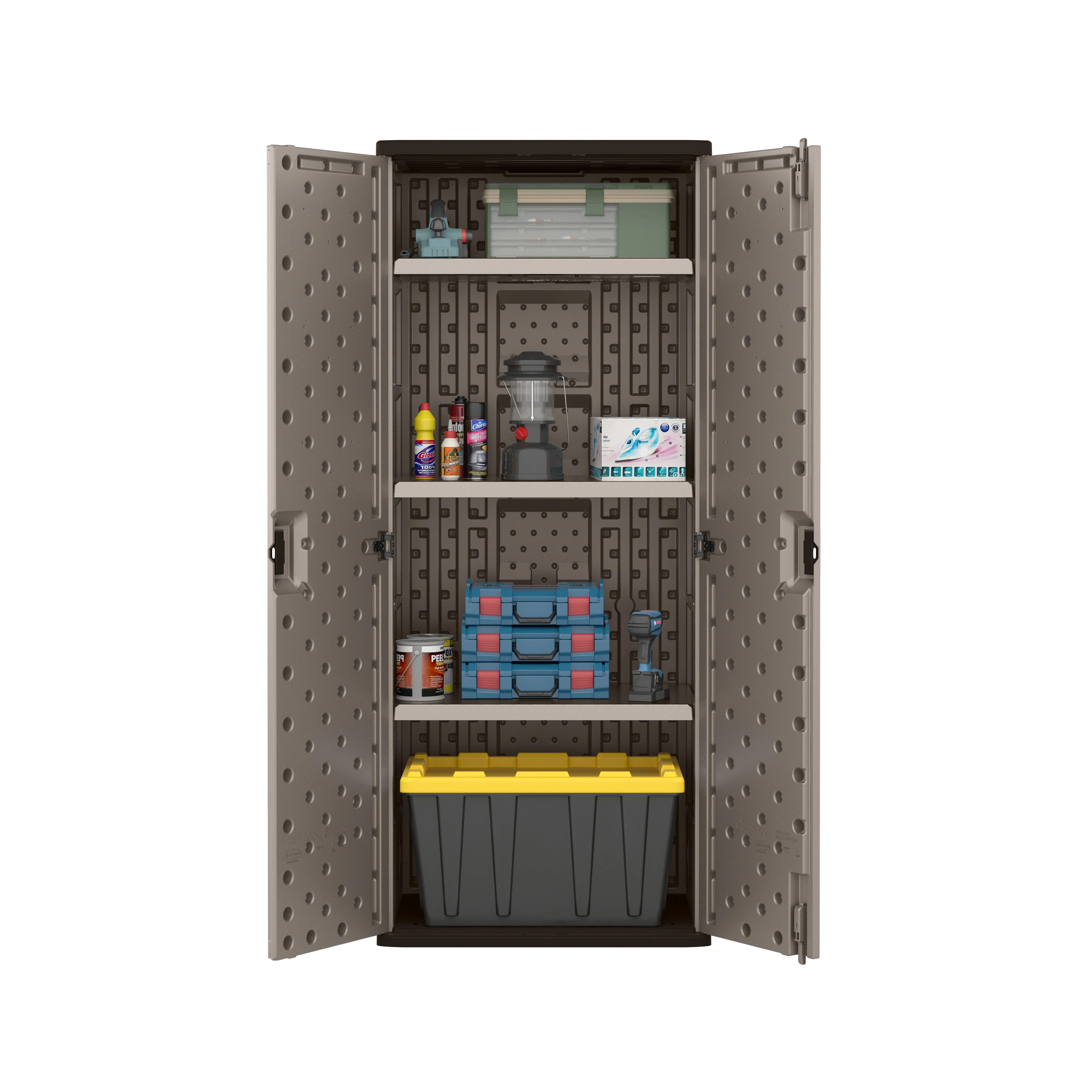 Suncast 3 - Shelf Resin Base Garage Cabinet Locker, Gray