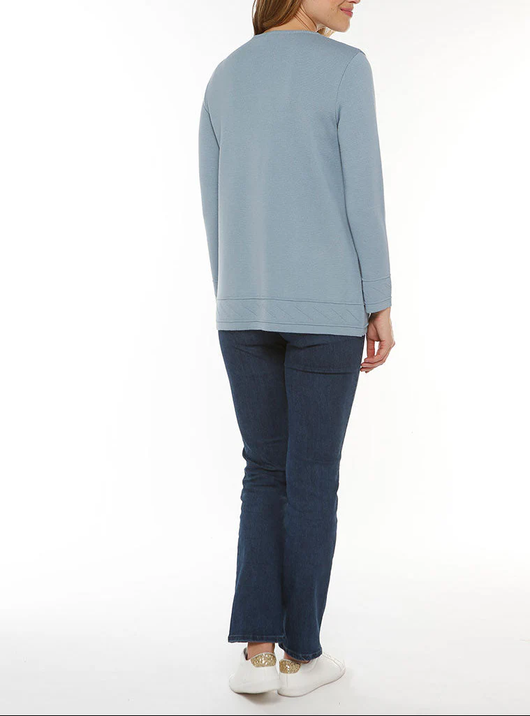 Veste longue femme en laine bleu brume