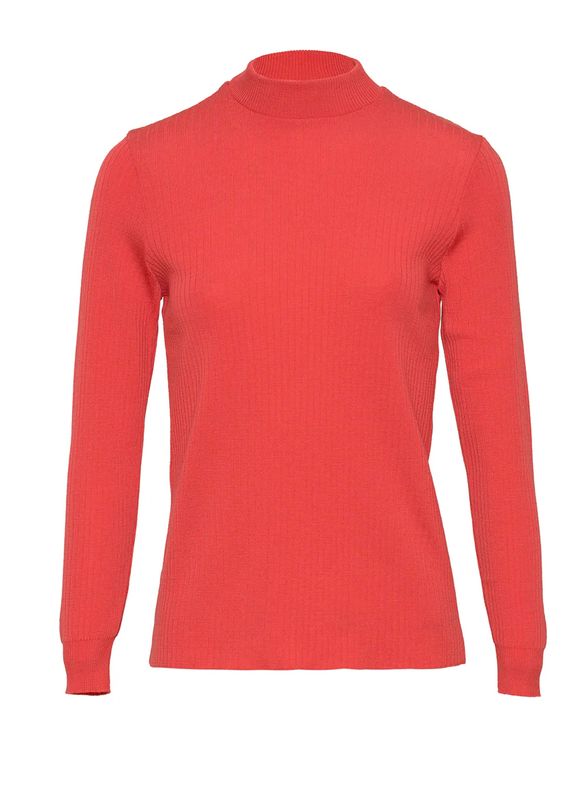 Pull chaussette femme col cheminee laine merinos Rouge Fraise