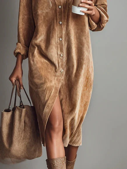 Robe Midi en Velours Côtelé Élégante pour Occasions Chic
