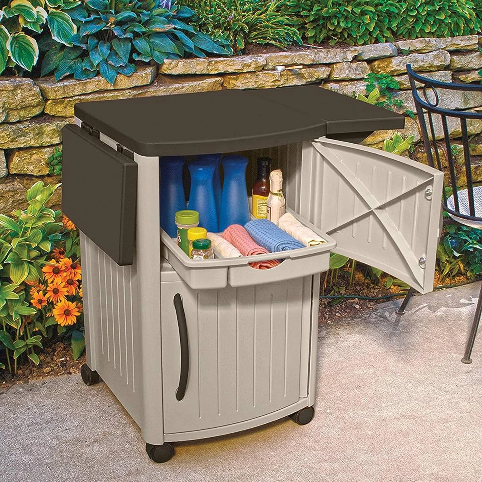 Suncast DCP2000 Portable Outdoor Prep Serving Grill Station Table and Cabinet Image 8