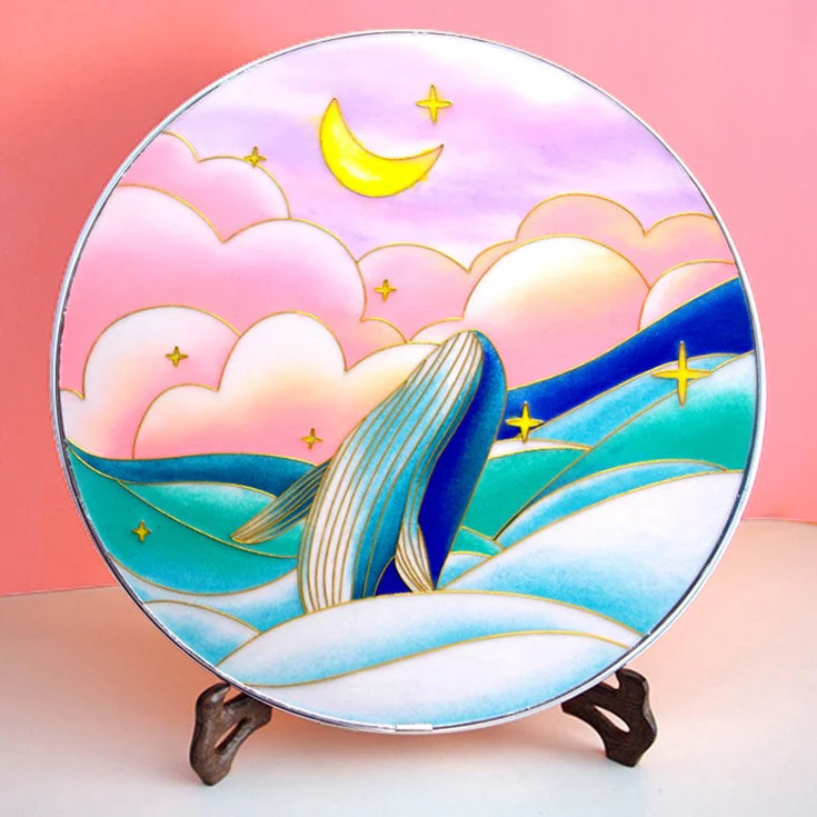Whale and Cloud,Beginner Cloisonné Enamel DIY Kit, with Tutorial& All Tools