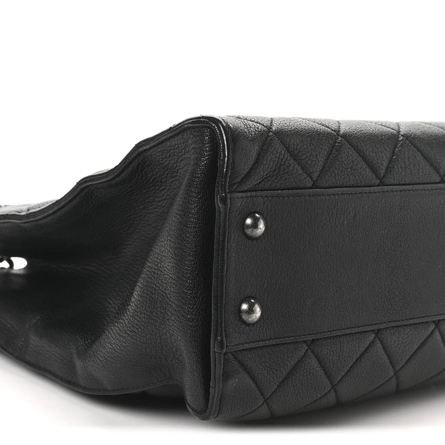 Goatskin Quilted Small Perfect Edge Shopping Tote Black