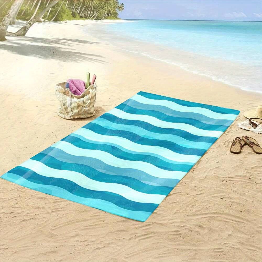 1-piece pack, microfiber, blue and white wave pattern beach towel, quick-drying microfiber, strong wrapping design, suitable for beach and pool use, beach - wanlinfang