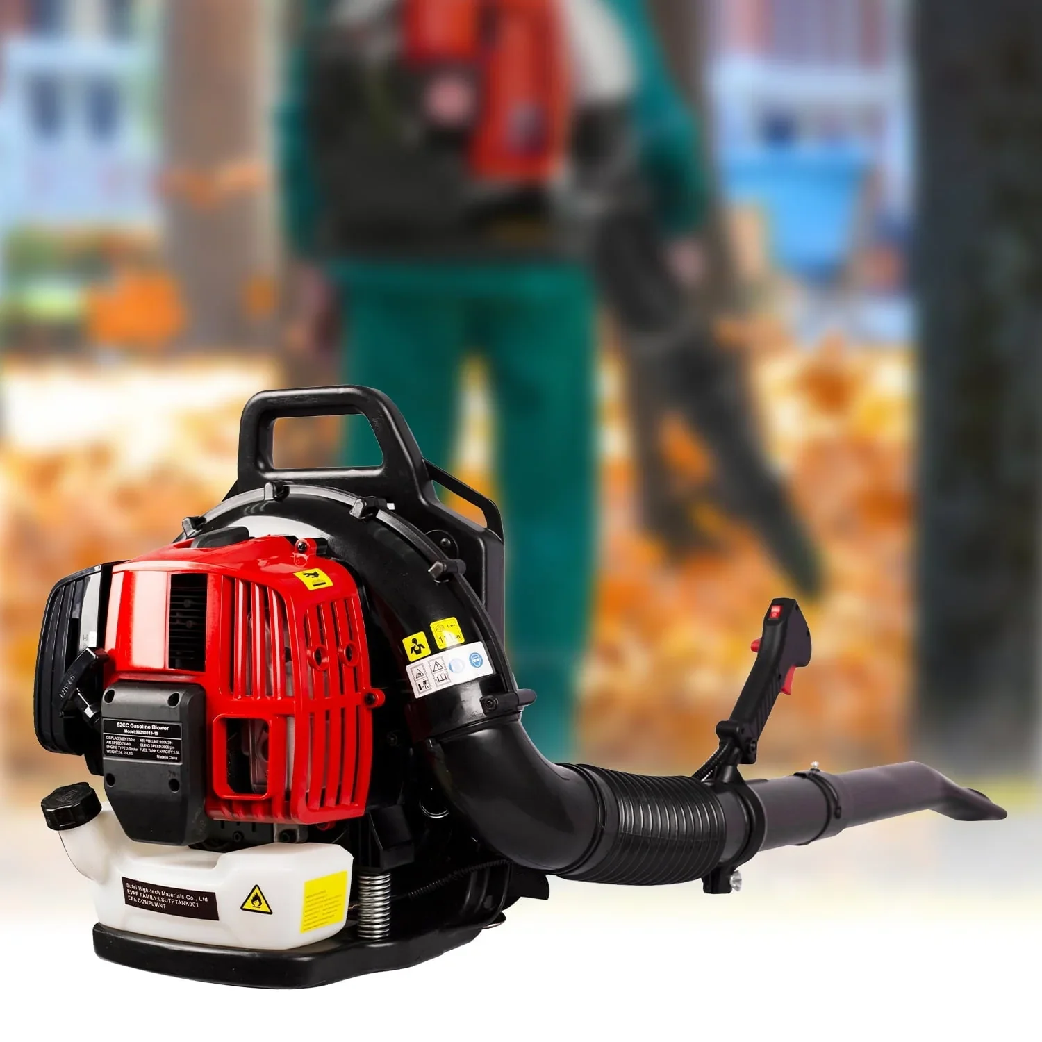Leaf Blower Gas, BTMWAY 52CC 2-Cycle Backpack Leaf Blower Gas Powered, Portable Snow Blowers with Extension Tube, Adjustable Shoulder Straps, Gas Leaf Blower for Lawn Garden Park Care, Red