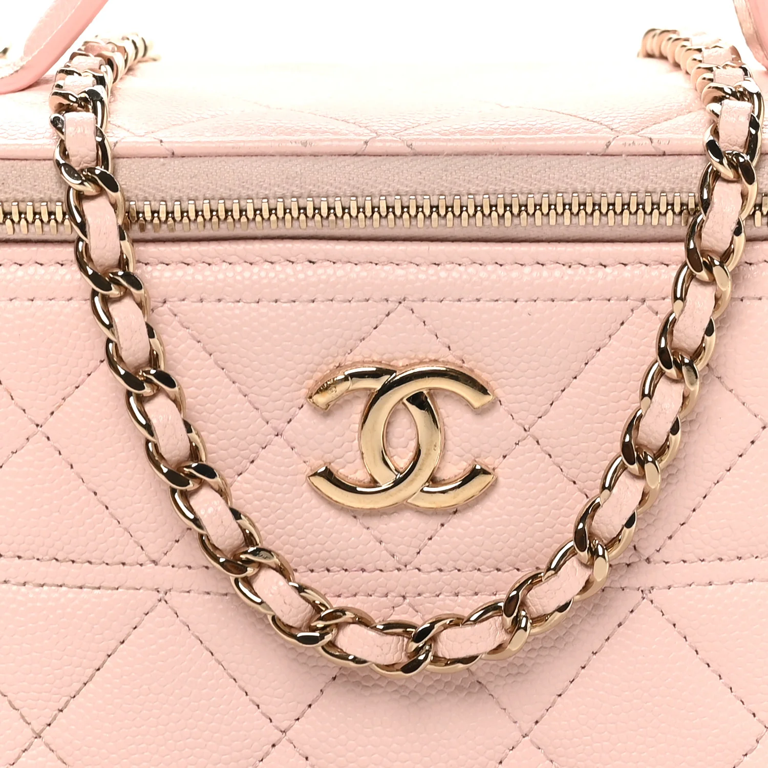 Caviar Quilted Top Handle Vanity With Chain Light Pink