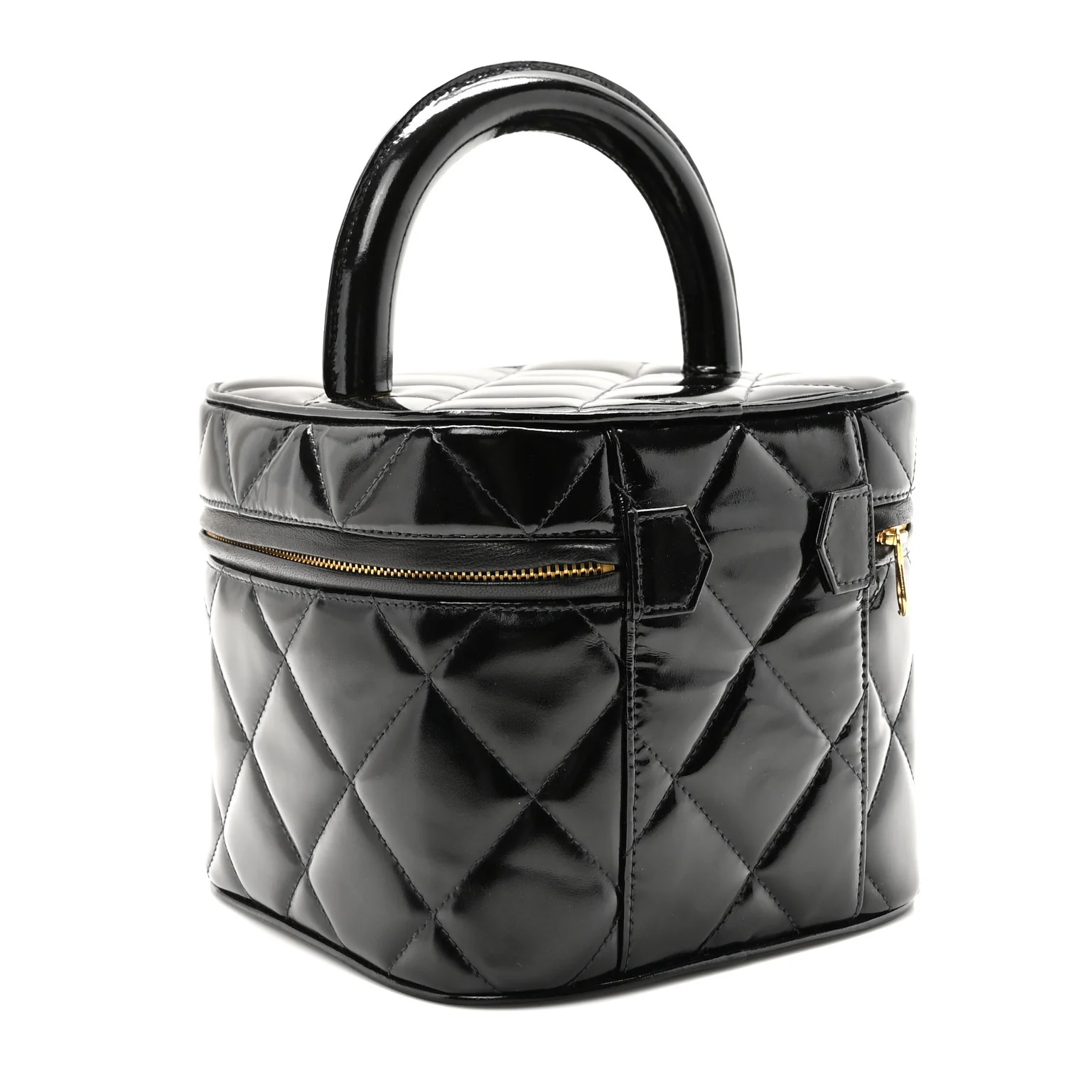 Patent Quilted Top Handle Vanity Case Black
