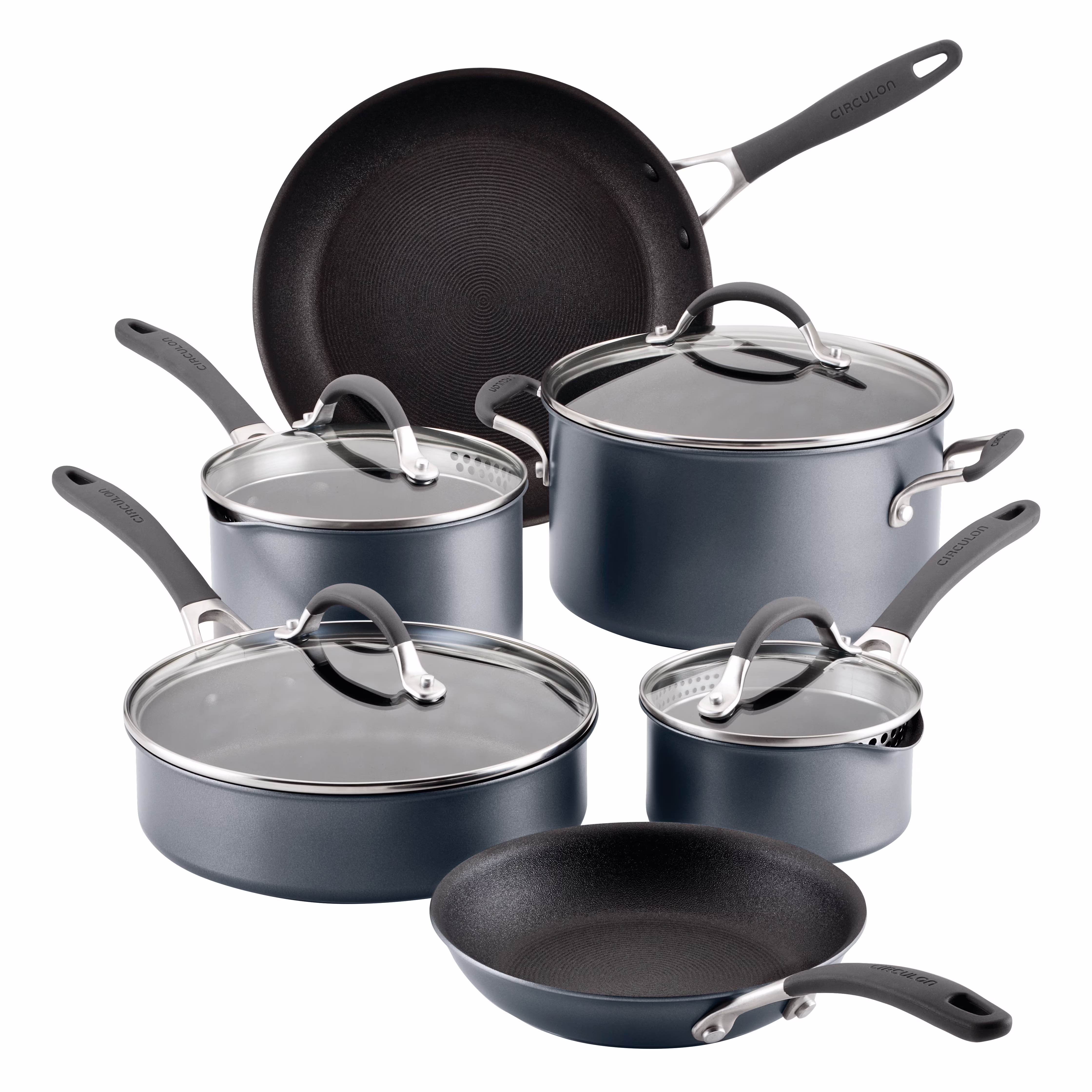 A1 Scratch Defense 10 Piece Nonstick Aluminum Pot and Pan Set, Cast Stainless Steel(Graphite/28 INCH)