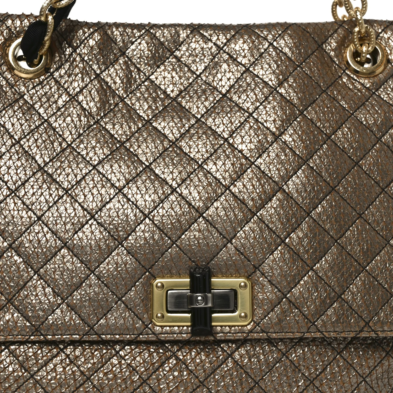 Crackled Metallic Lame Quilted Happy Partage Bag Gold