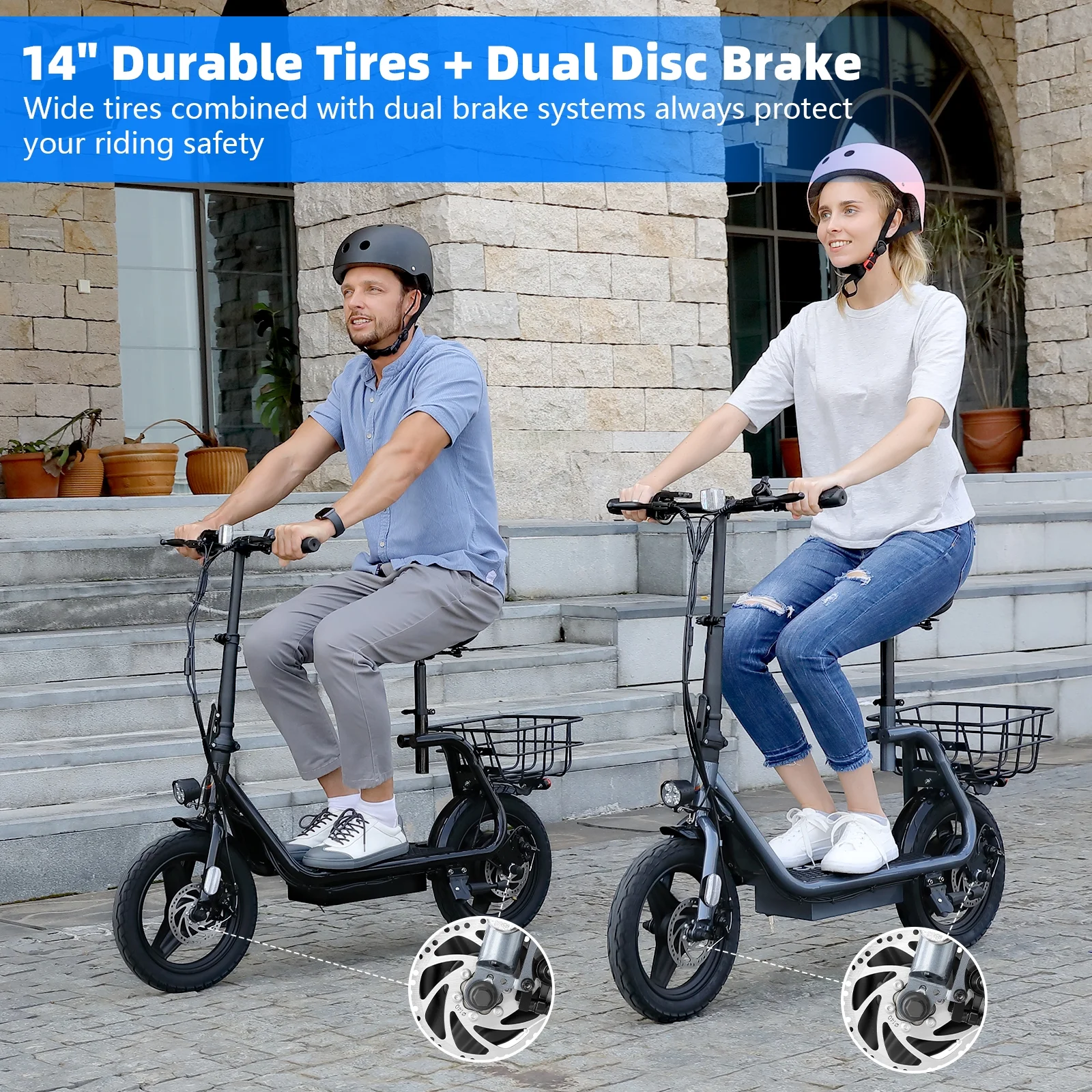 350W Electric Scooter with Seat for Adults, 15 Miles Range 20 Mph, 36V 5.2Ah Battery Moped, 14" Big Tire Commuter Electric Bike with Shock Absorbing, Black(Tape riser-350W/Black) - Image 9