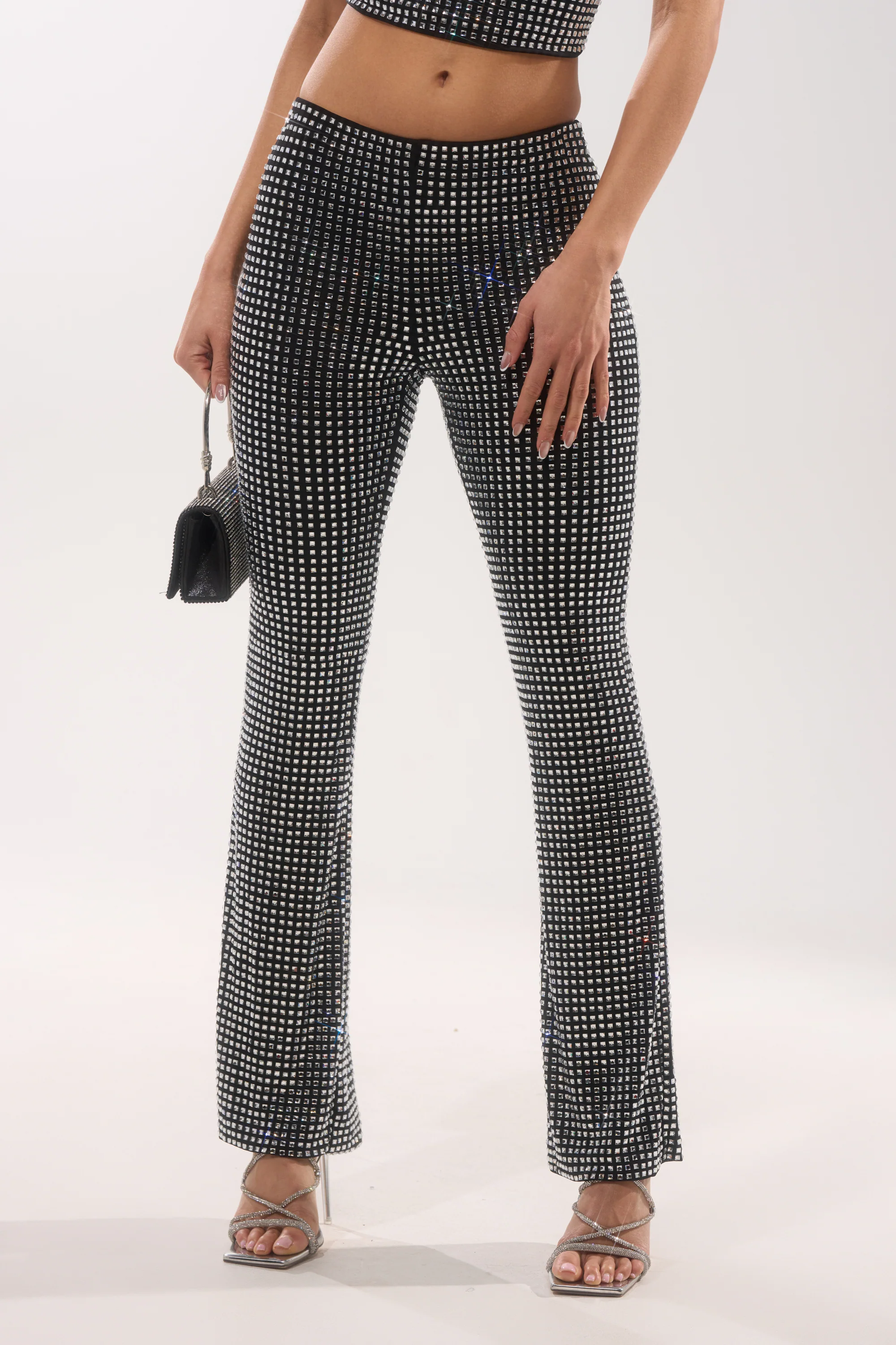 ALL EYES ON ME RHINESTONE FLARE TROUSER - Akira Store