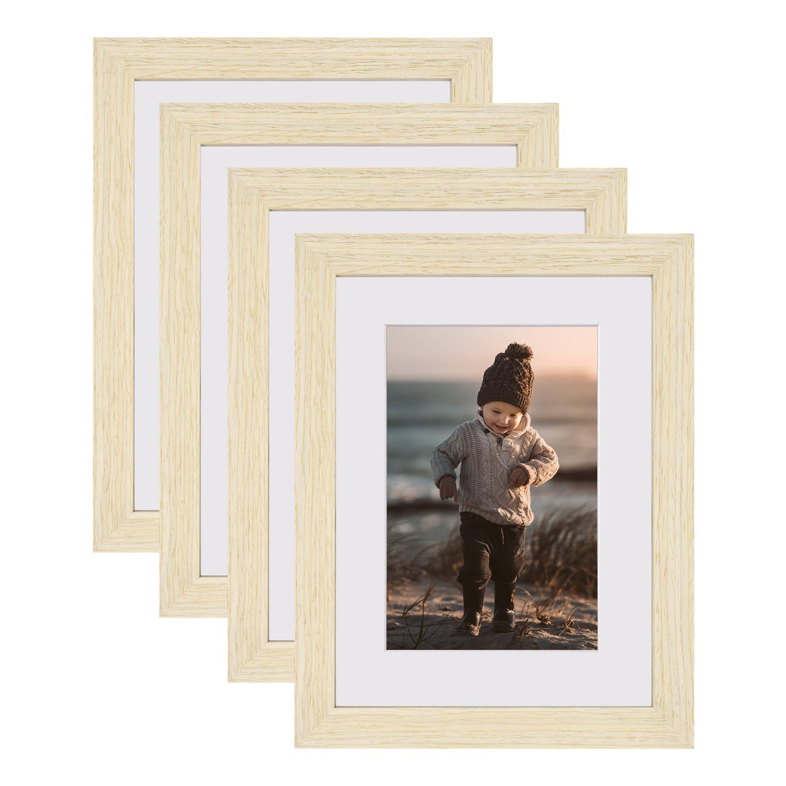KINLINK 6x8 Picture Frames Natural Wood Frames with Acrylic Plexiglass for Pictures 4x6 with Mat or 6x8 Without Mat, Tabletop and Wall Mounting