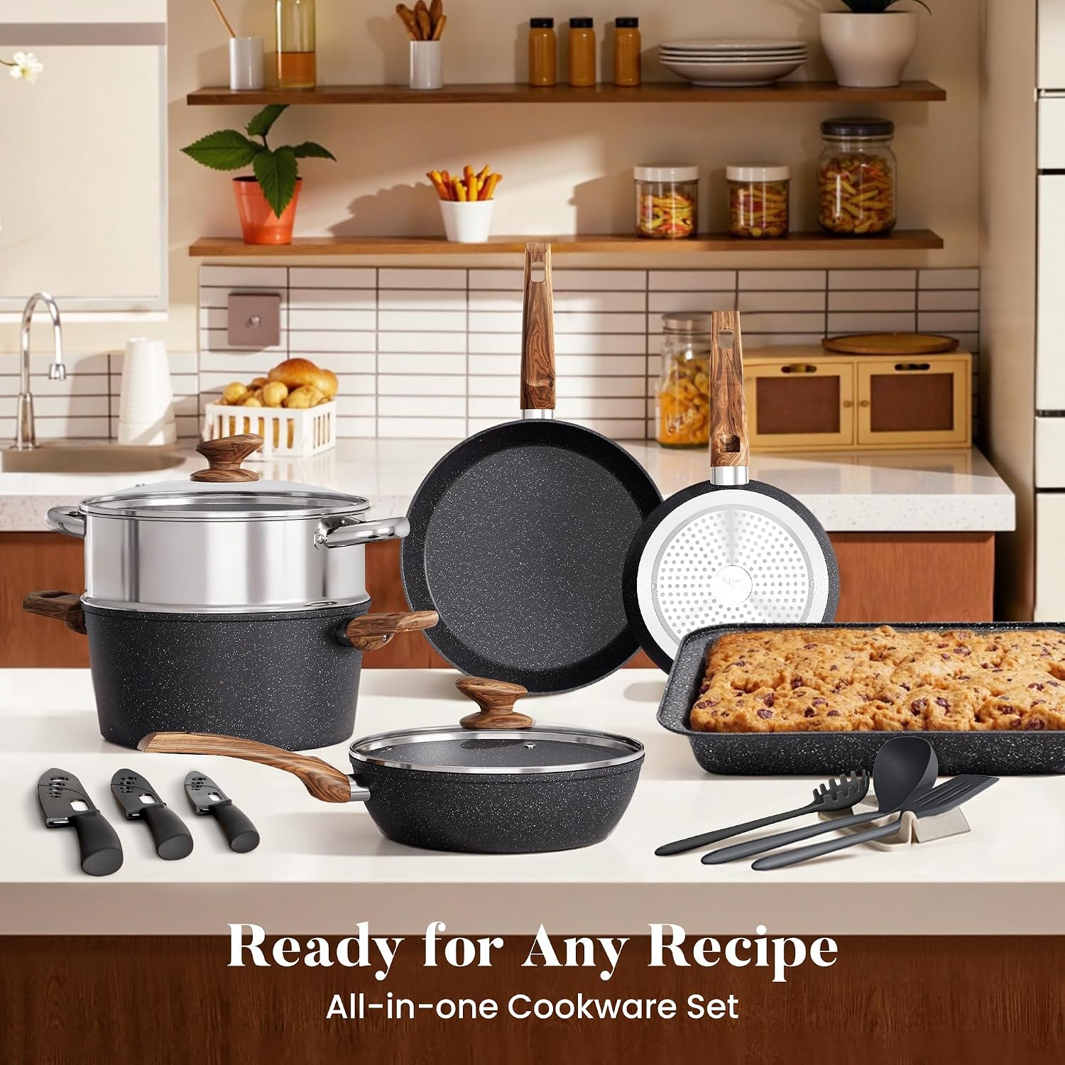 Kitchen Academy Induction Cookware & Bakeware Set, 30pcs Pots and Pans Set