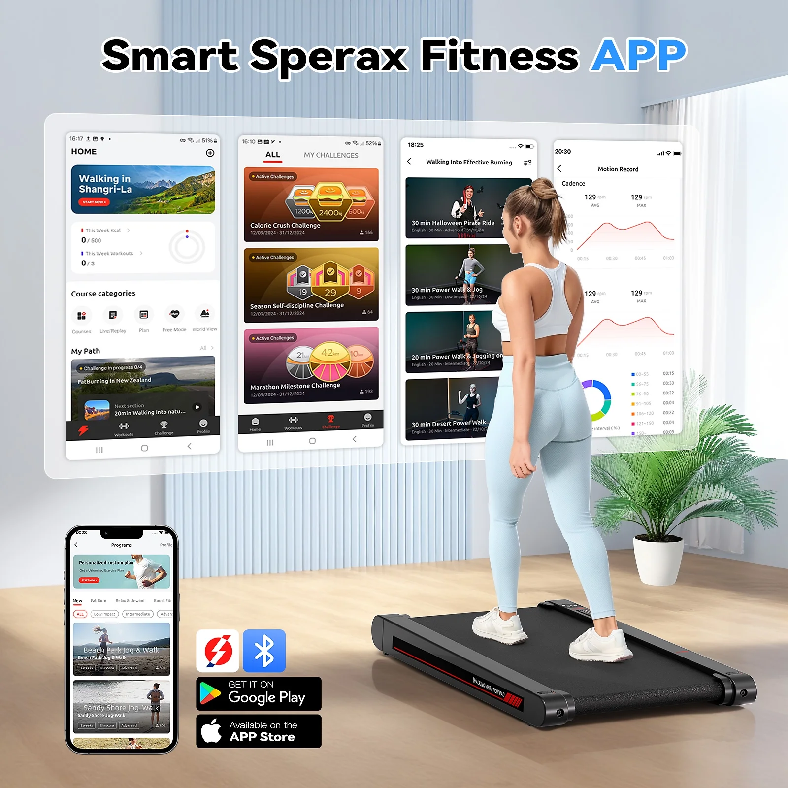 Walking Pad Treadmill with APP,3 in 1 Portable Under Desk Treadmill Fitness,Walking Vibration Workout Pad with Remote Control(Red) - Image 5