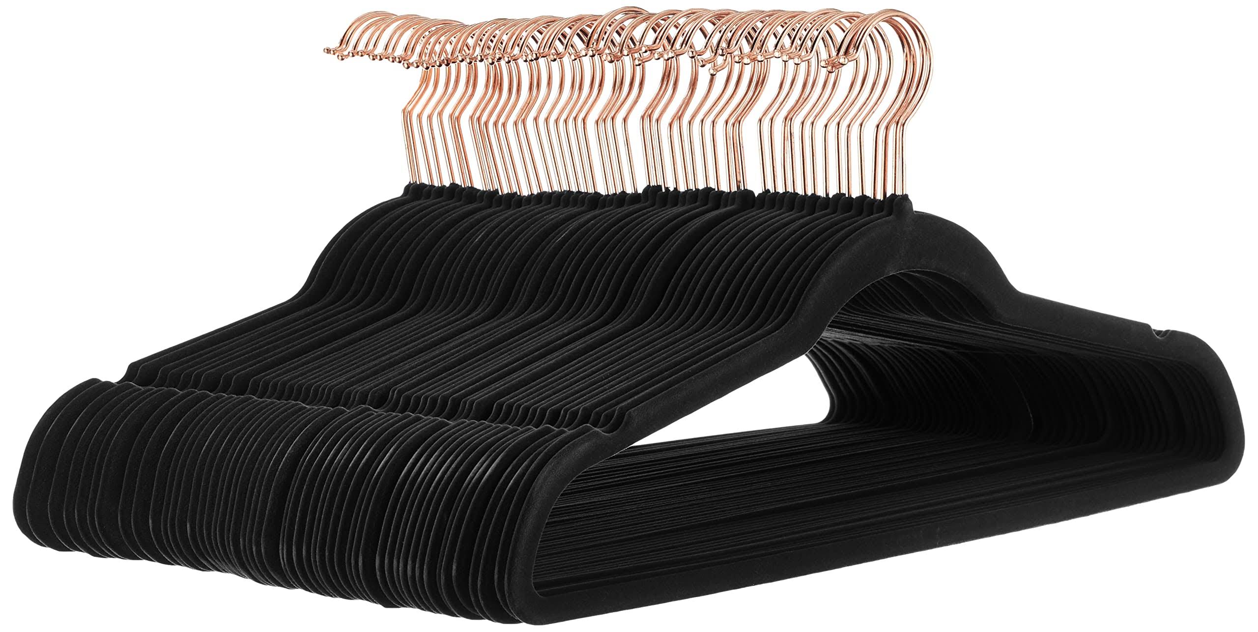 Basics Slim, Velvet, Non-Slip Clothes Suit Hangers, Black/Gold - Pack of 50