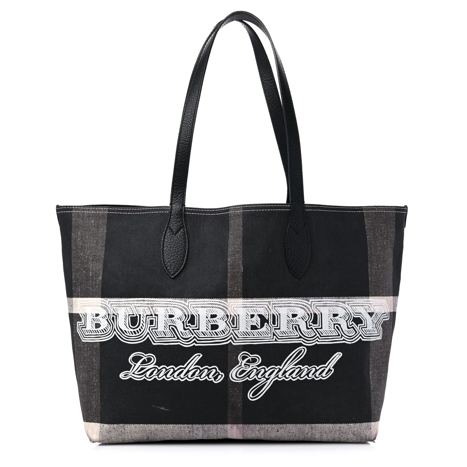 Coated Canvas Mega Check Medium Doodle Tote Black White