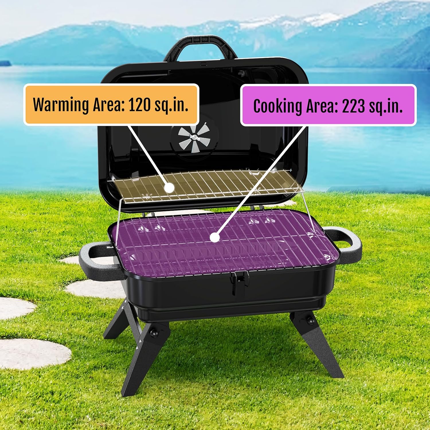 Portable Charcoal Grill, Small Foldable Tabletop BBQ Grill for Camping