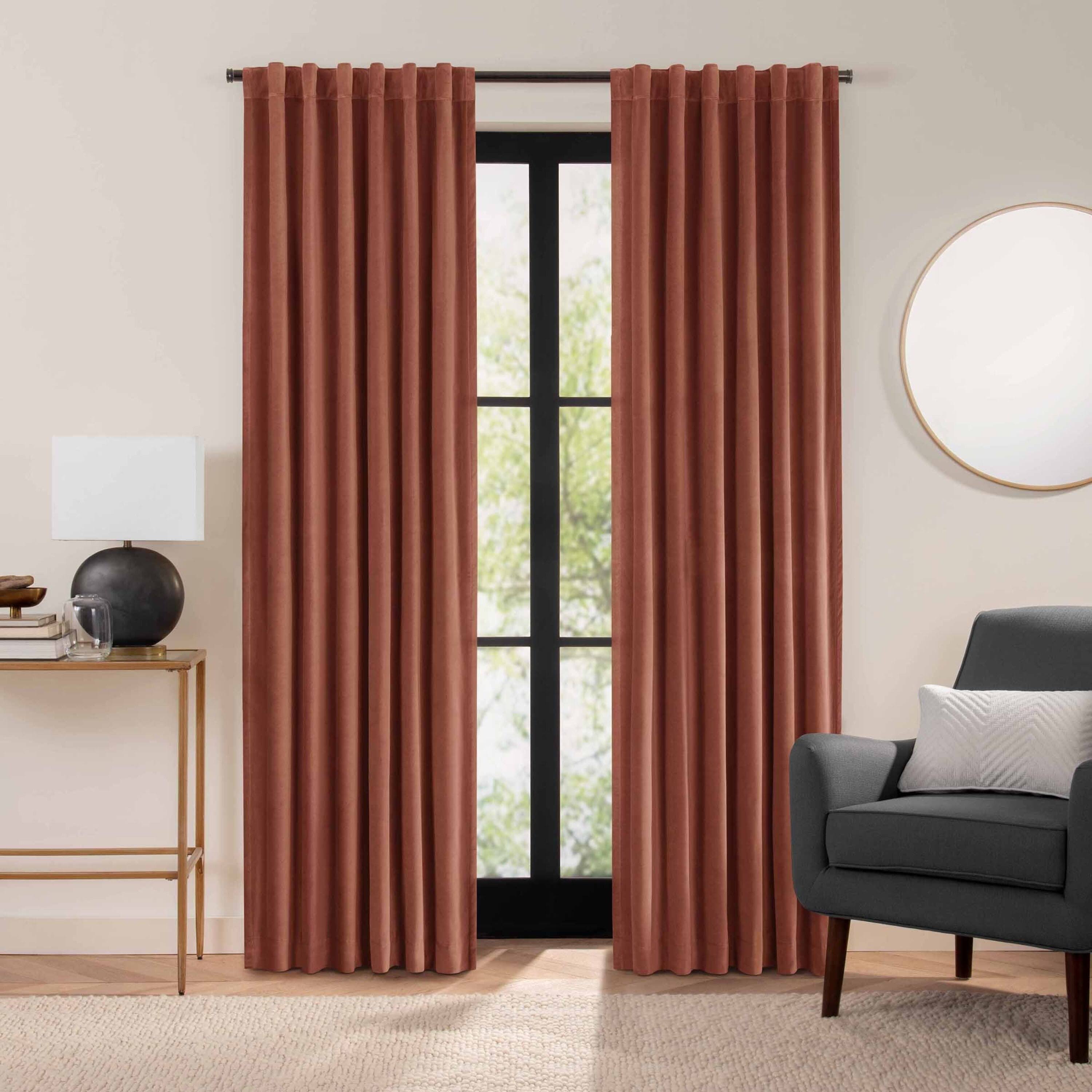 Eclipse Luxury Cotton Velvet 100% Blackout Rod Pocket Back Tab Curtain Window Panel - Copper - 96x50
