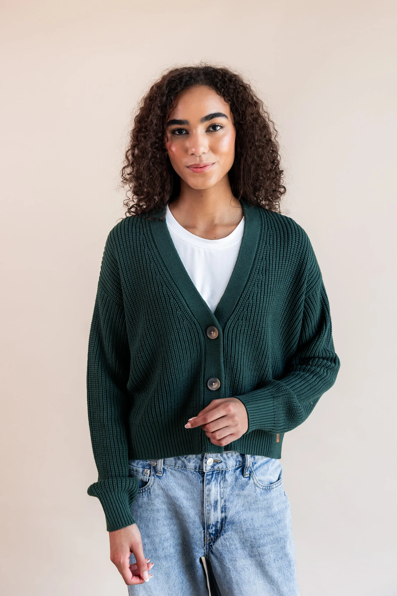 Chunky Knit Women's Cropped Cardigan In Cypress