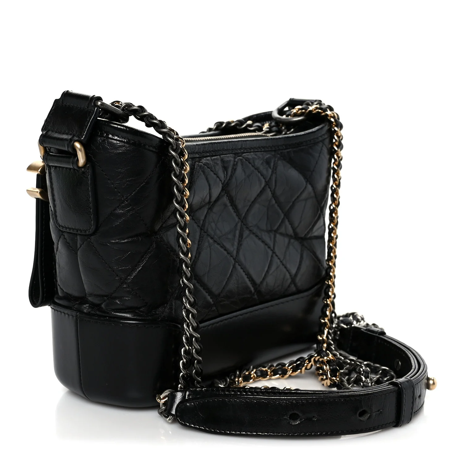 Aged Calfskin Quilted Small Gabrielle Hobo Black