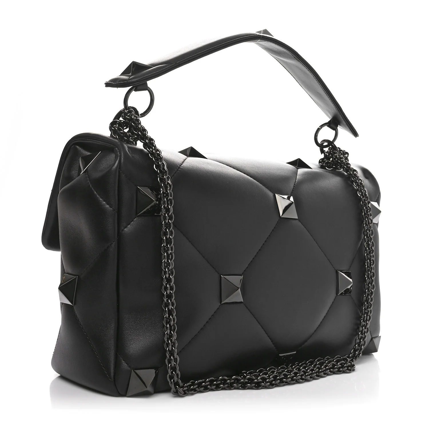 Nappa Monochrome Large Roman Stud Shoulder Bag Black