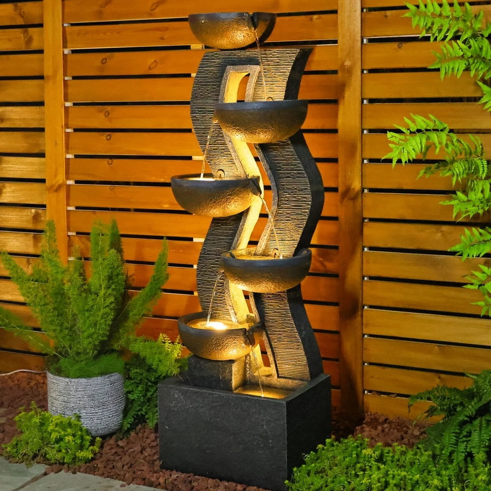 6 - Tiered Garden Water Fountains Large Outdoor Fountains and Waterfalls with Light for Patio Yard Porch Pool Decor