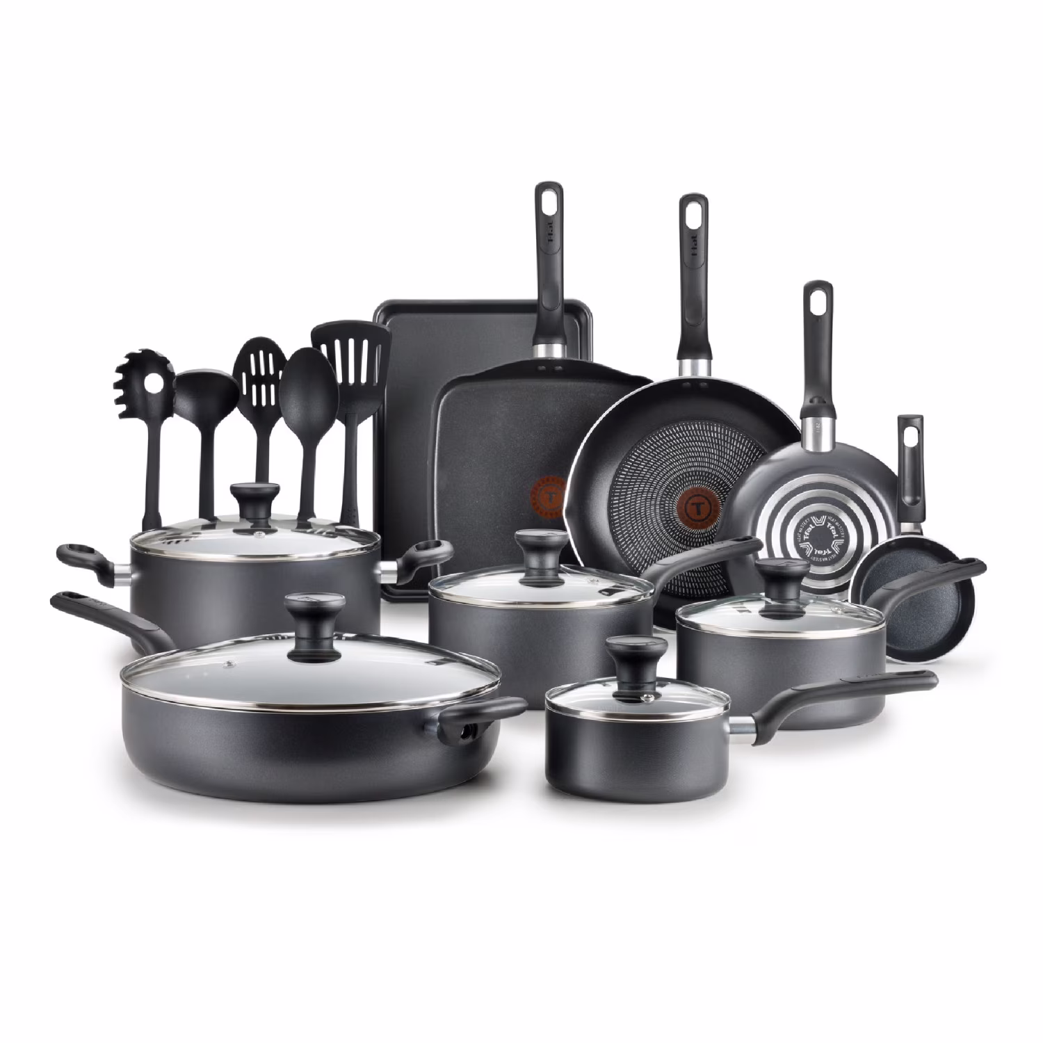 Easy Care, 20 Piece Non-Stick Pots and Pans Cookware Set, Grey(Gray)