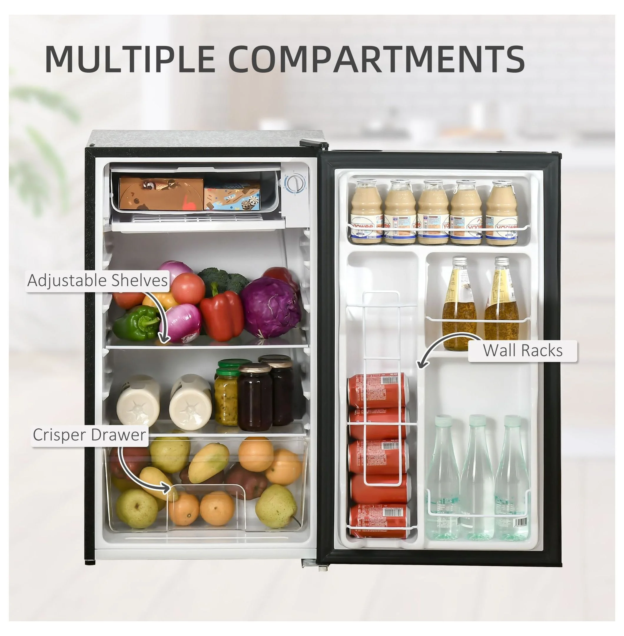 Mini Fridge with Freezer, 3.2 Cu.Ft Compact Refrigerator for Bedroom, Dorm, Apartment Adjustable Thermostat, Reversible Door, Black - Image 5