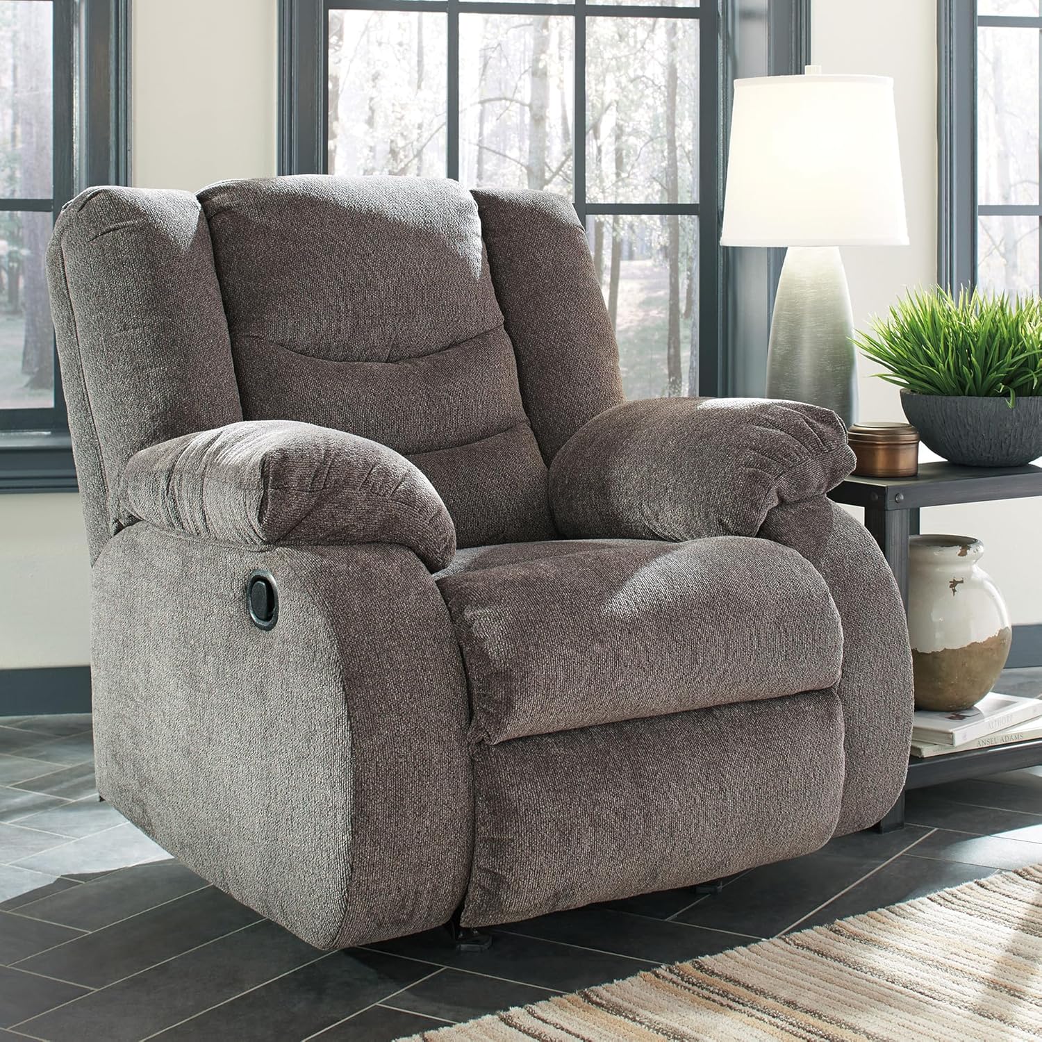 Signature Design by Ashley Tulen Contemporary Rocker Recliner, Gentle Rocking Motion, Pull Tab Reclining, Fabric Upholstery, 39