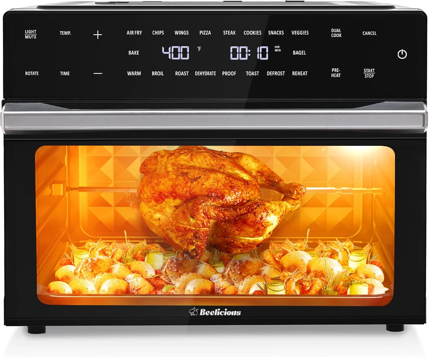 Four grille-pain friteuse à air chaud Beelicious 32 QT extra large avec rôtissoire et déshydrateur